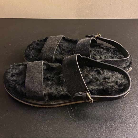 Saint Laurent black leather fur insole sandals sz 10 - Picture 3 of 13